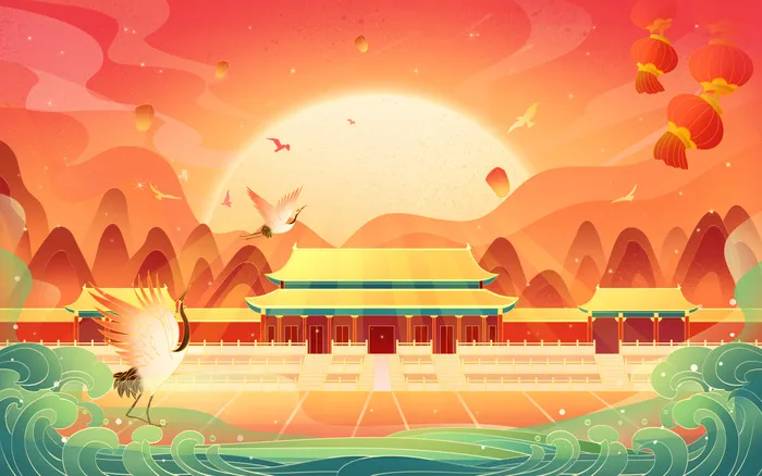 【国潮】国庆插画psd模版下载