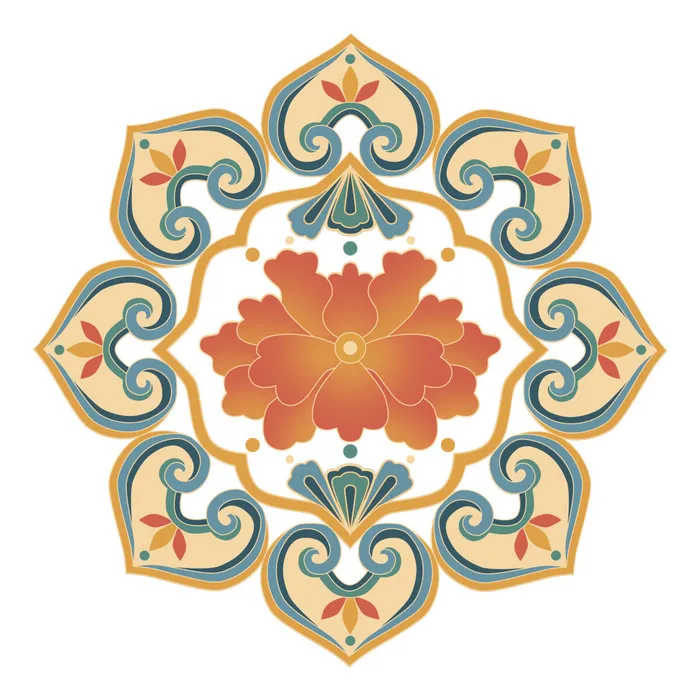 复古中式国潮风敦煌花纹装饰图案花卉藻井肌理圆形边框PSD素材psd模版下载