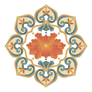 复古中式国潮风敦煌花纹装饰图案花卉藻井肌理圆形边框PSD素材