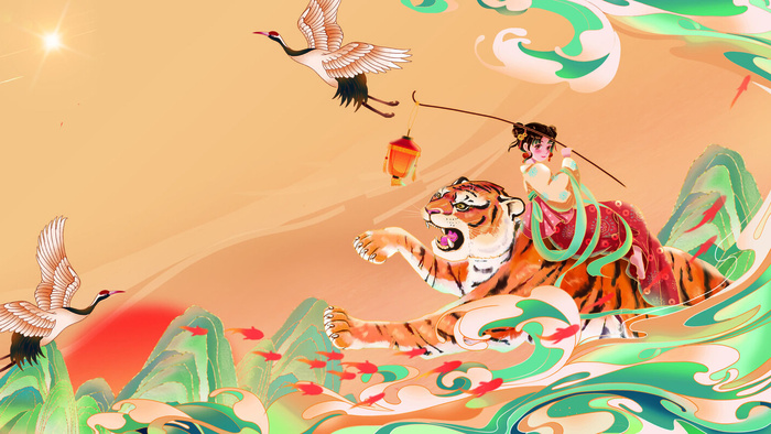 红色喜庆2022虎年春节新年元宵节海报背景展板模板设计素材图