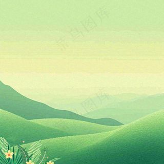 春天绿色扁平山脉绿植花草手绘，立夏春分