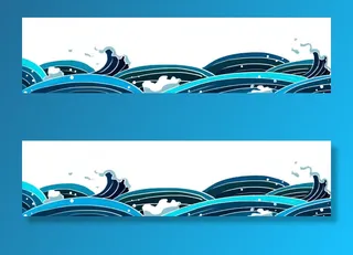 中国风国潮插画海浪波浪背景装饰浪花图案元素