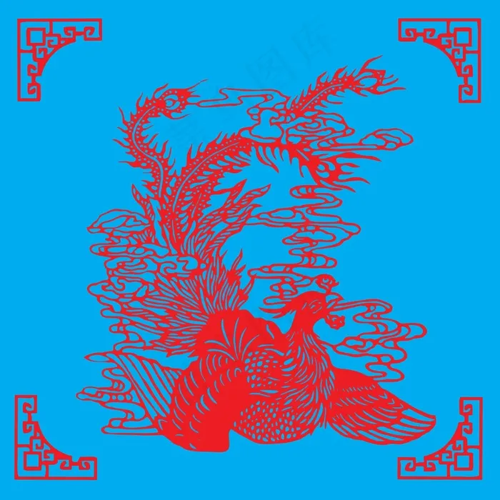 凤凰剪纸 剪纸风元素ai矢量模版下载