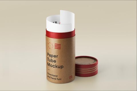 打开的盖子包装盒设计样机Open Paper Tube Mockup