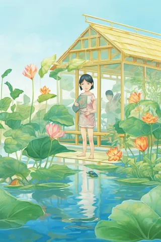 清新淡雅国风夏天建筑人物背景