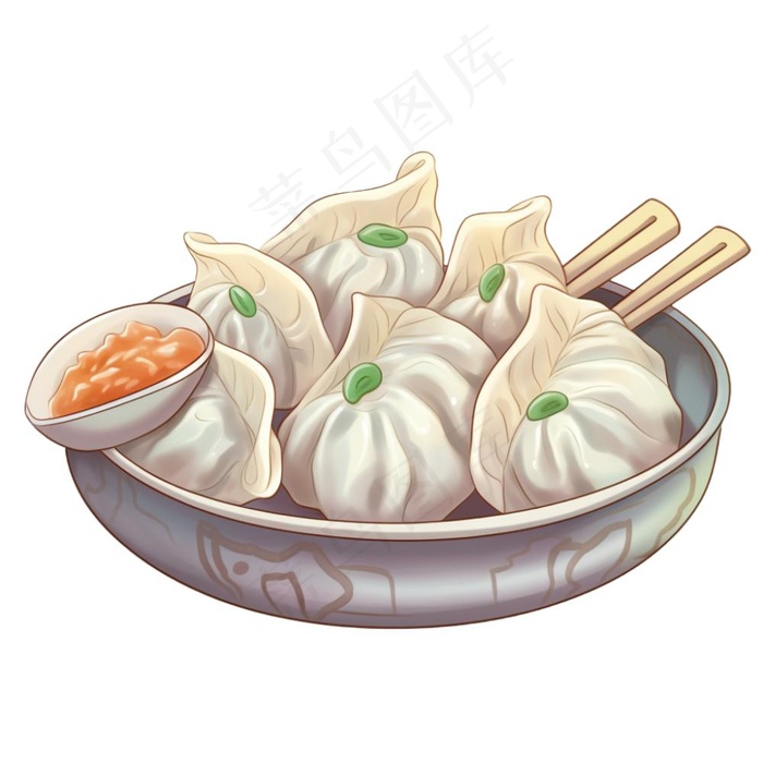 饺子盘蘸碟卡通插画免抠(1024x1024)