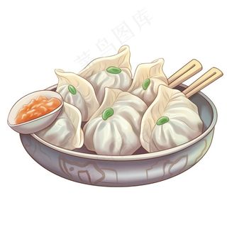 饺子盘蘸碟卡通插画免抠