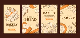 手绘面包店矢量卡片