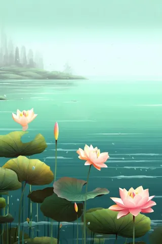 创意简约绿色清新国风莲花背景