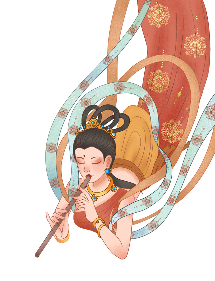 手绘国潮中国风古代敦煌神话飞天仙女美女古装人物插画PSD素材psd模版下载