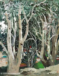 吴冠中手绘树林美景装饰画