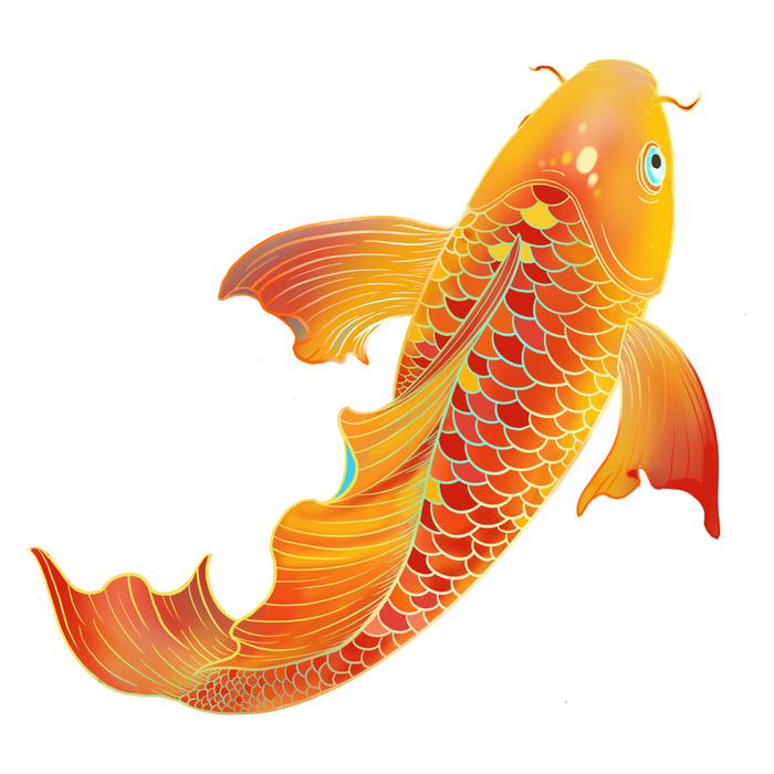 手绘烫金国潮中国风卡通锦鲤鱼金鱼插画装饰元素PSD设计素材