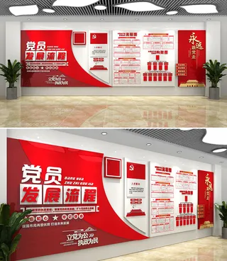 红色大气党员发展流程党组织构架党员之家党建文化墙
