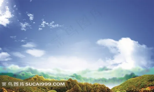 蓝天白云下的壮美山河景观风景图片