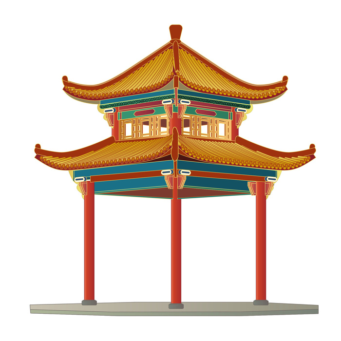 复古中国风国潮古建筑插画手绘高楼古塔AI素材亭子png免抠图