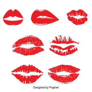 手绘卡通多个红唇印免扣元素