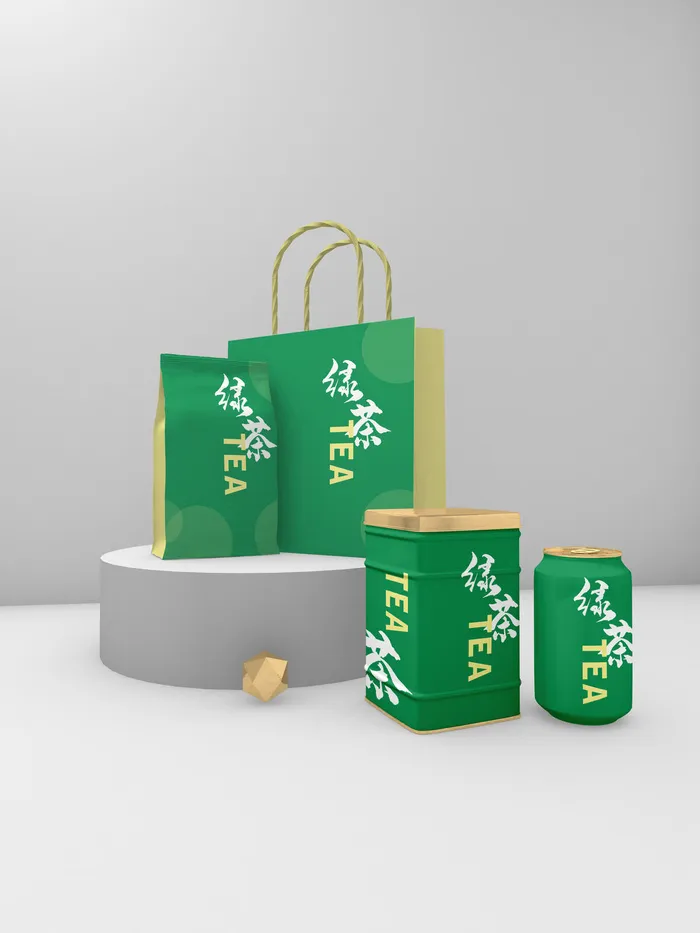 高端品牌茶叶包装盒纸袋智能贴图样机产品效果图展示PSD素材模板psd模版下载