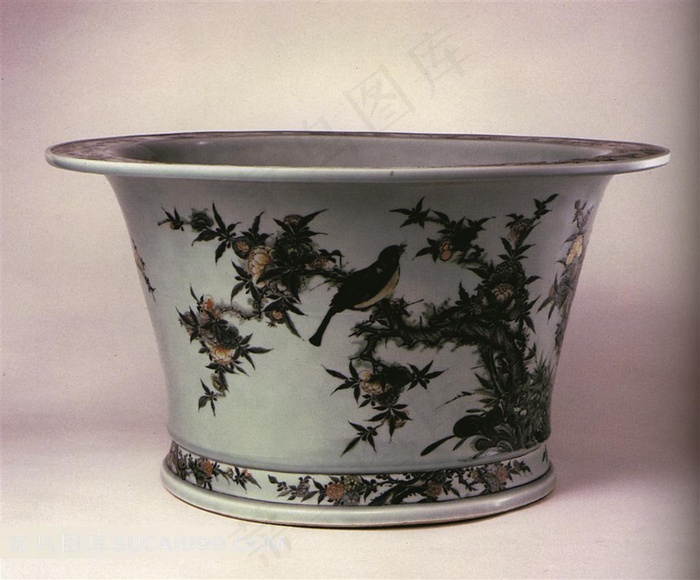 中国花鸟画瓷钵高清素材