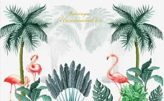 热带雨林火烈鸟背景墙