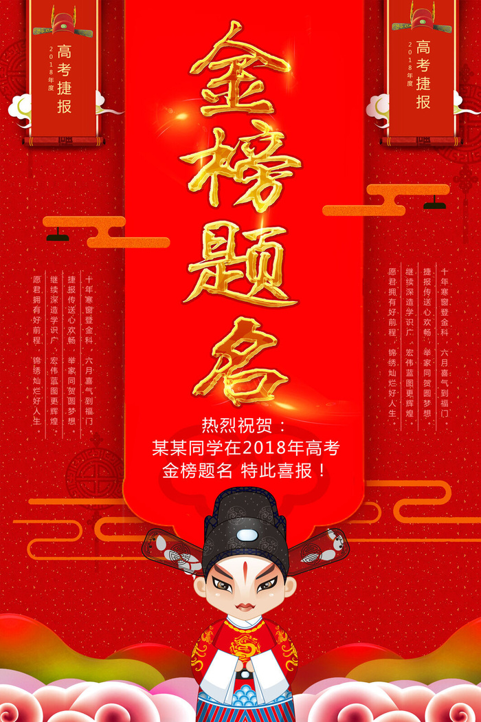 中考高考录取通知喜报荣誉状元榜金榜题名海报PSD设计素材模板psd模版下载