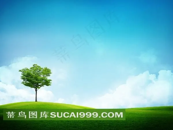 蓝天白云草地大树风光摄影高清图片