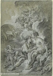 素描山林人群装饰画