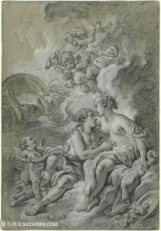 素描山林人群装饰画