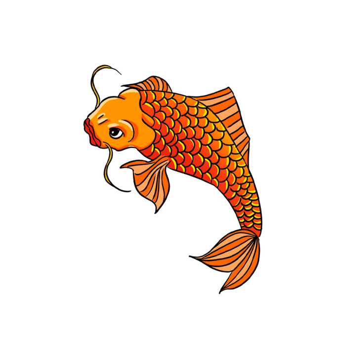 手绘烫金国潮中国风卡通锦鲤鱼金鱼插画装饰元素PSD设计素材