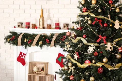 圣诞节圣诞树装饰挂件金色蓝色银色黄色圣诞球特写近景(77)