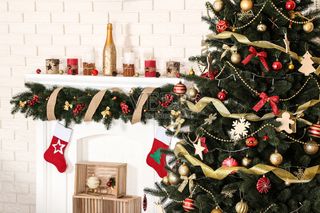 圣诞节圣诞树装饰挂件金色蓝色银色黄色圣诞球特写近景(77)