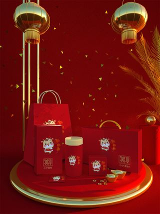 红色国潮风中式新年智能贴图样机