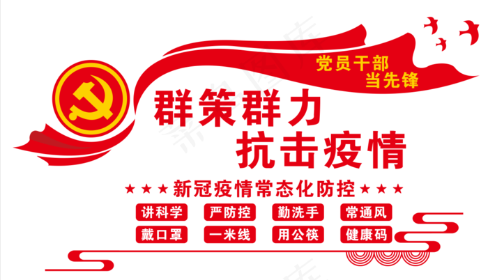 党建 抗击疫情 疫情防控 党建疫情 党建形象墙cdr矢量模版下载