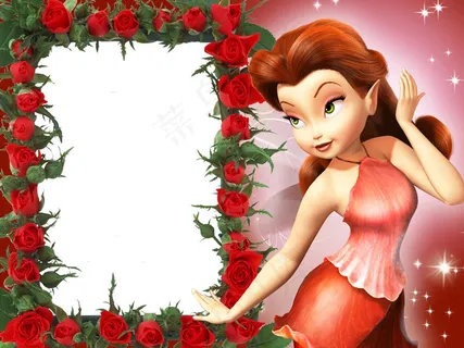 卡通美女红色玫瑰花装饰相框