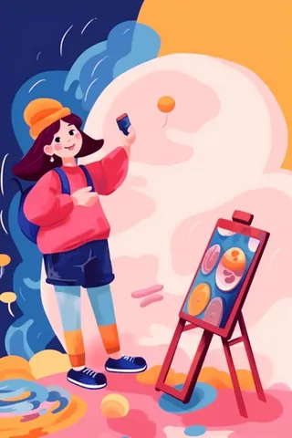 卡通人物绘画颜料背景