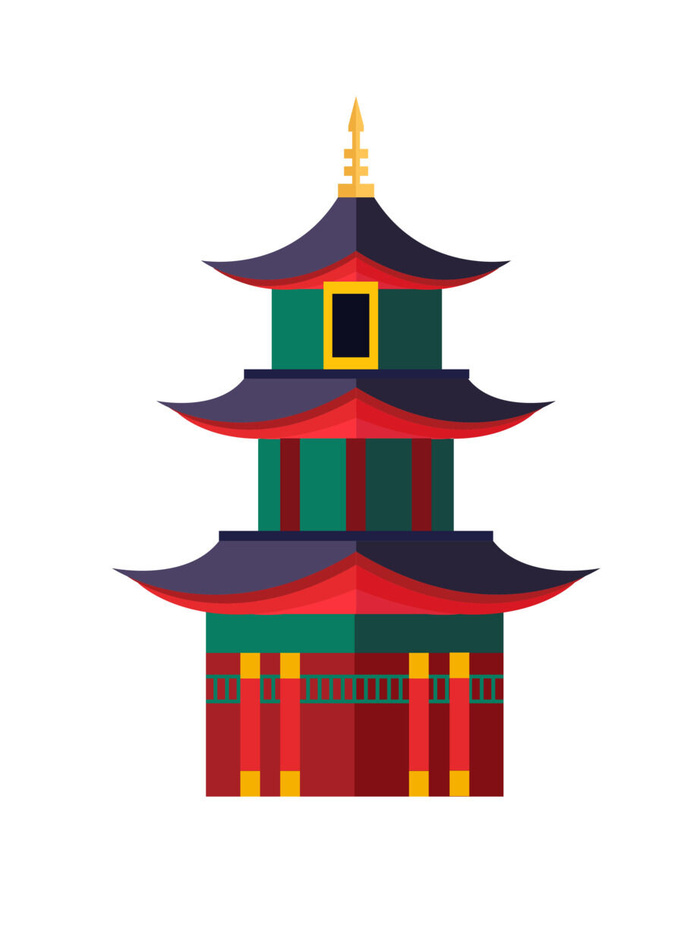 复古中国风国潮古建筑插画手绘高楼古塔AI素材亭子png免抠图