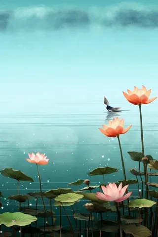 创意简约绿色清新国风莲花背景