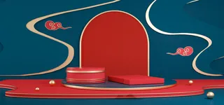 中国风国潮电商促销海报C4D背景图3D场景立体设计PSD素材模板