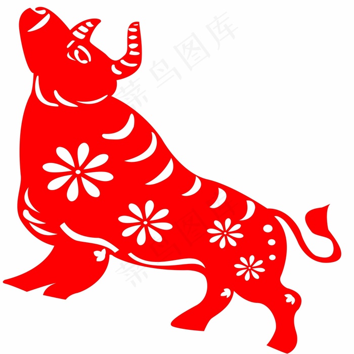 牛剪纸 剪纸风元素ai矢量模版下载