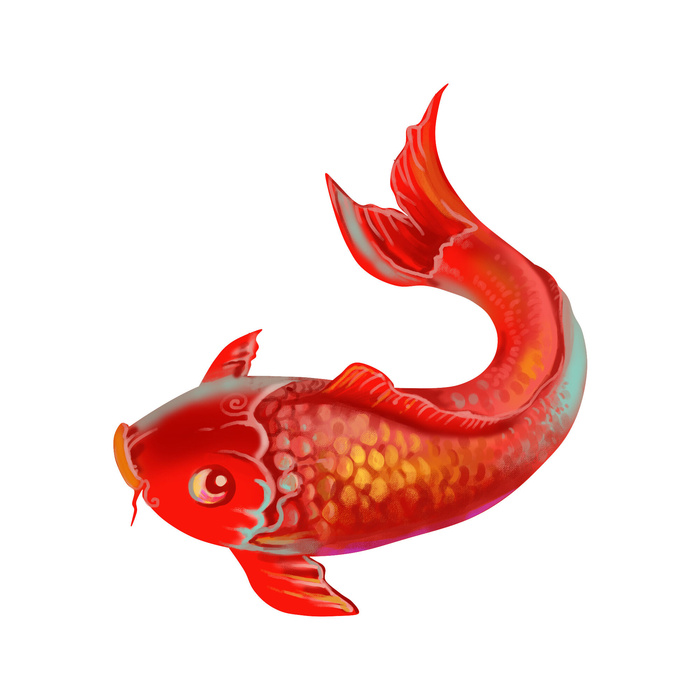 手绘烫金国潮中国风卡通锦鲤鱼金鱼插画装饰元素PSD设计素材