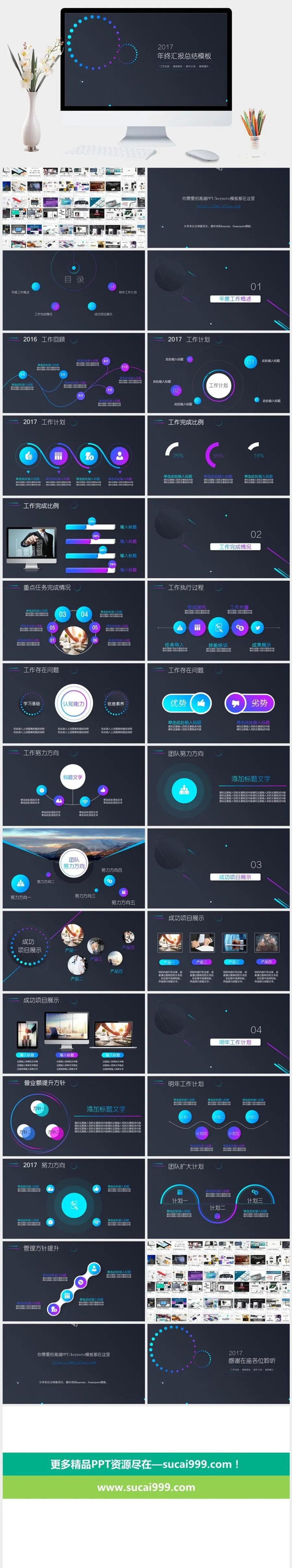 深色年终汇报总结企业PPT模板