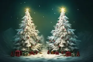 雪地里圣诞树礼盒礼物摄影图 