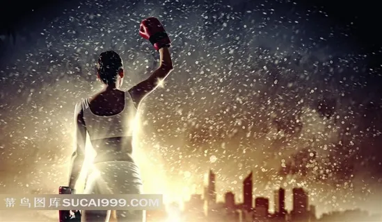 拳击系列 - 举起右手的女拳手