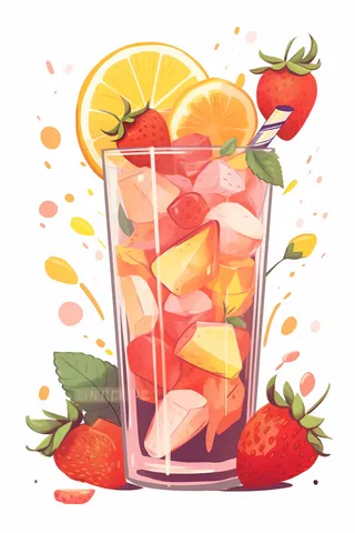 草莓柠檬饮料卡通插画