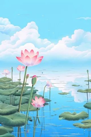 蓝色光影清新荷花背景