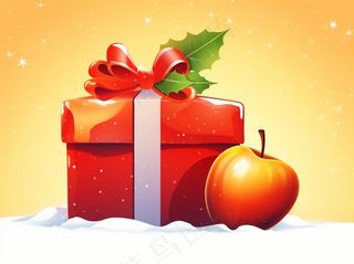圣诞苹果礼物礼盒白雪卡通插画背景