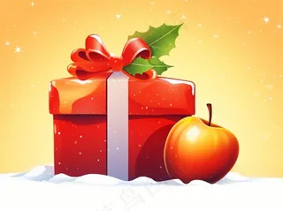 圣诞苹果礼物礼盒白雪卡通插画背景