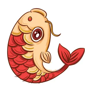 手绘烫金国潮中国风卡通锦鲤鱼金鱼插画装饰元素PSD设计素材