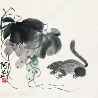齐白石葡萄与老鼠国画图片