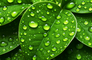 下雨天绿叶植物上的雨水雨滴摄影图