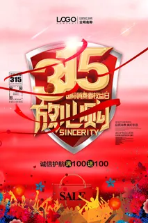 红色消费者权益日315立体字活动海报
